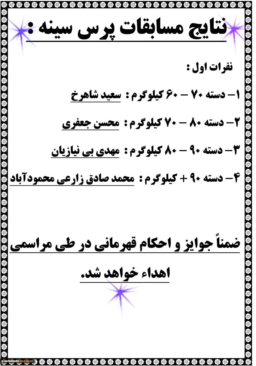 نتایج مسابقات پرس سینه