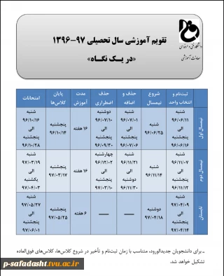 تقویم آموزشی 97-96 در یک نگاه