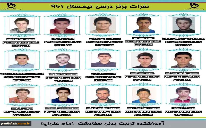 نفرات برتر درسی نیمسال 961