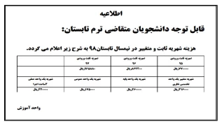 شهریه ترم  تابستان