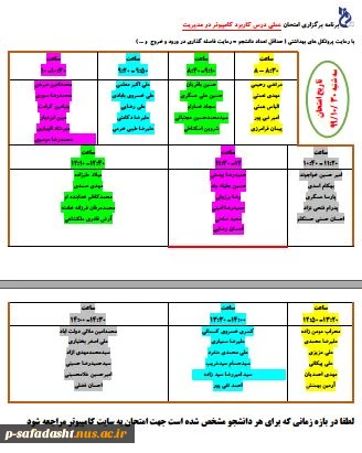گروهبندی دانشجویان درس کاربرد کامپیوتر در مدیریت جهت امتحان 2