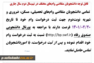 اطلاعیه وام 1401