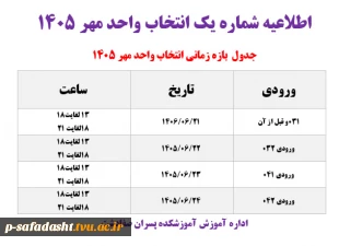 اطلاعیه شماره یک انتخاب واحد 3